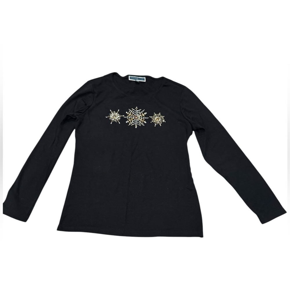 Karen Scott Black Embellished Long Sleeve Tee